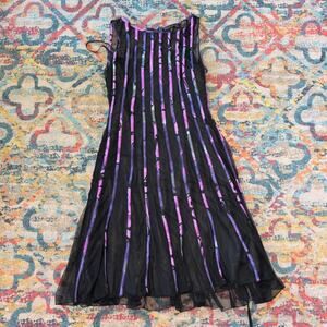 Sandra Darren black purple striped mesh dress size 8